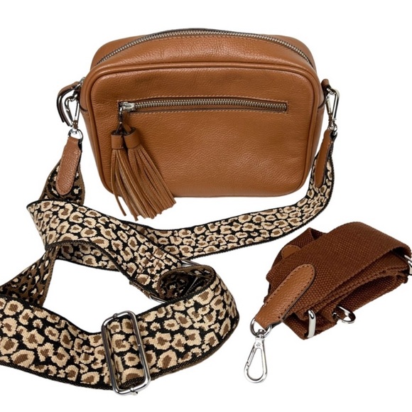 J. Jill Handbags - J. Jill Tasseled Leather Camera Bag Crossbody in Cognac Brown